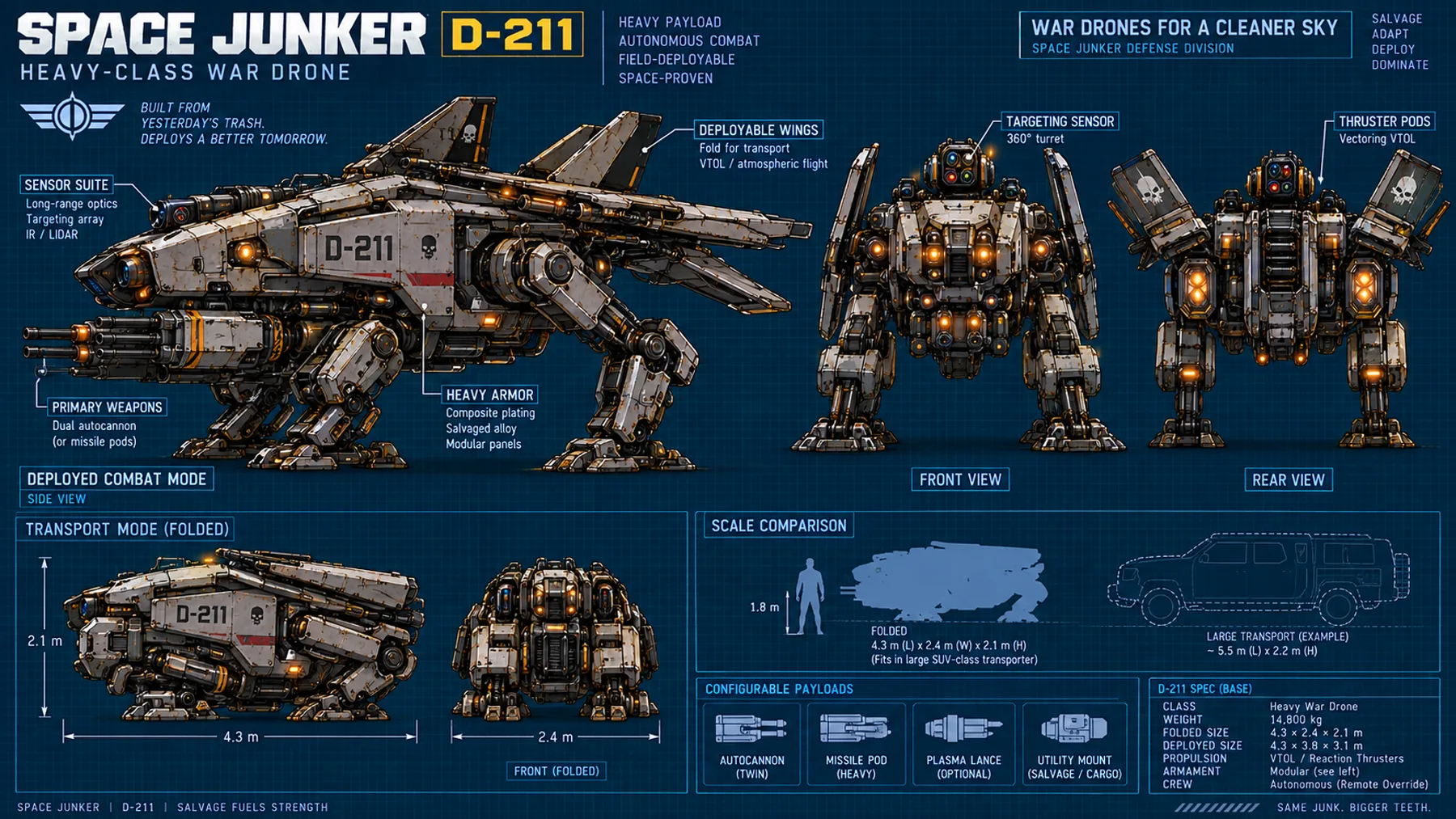 D-211 deployed and compact transport configurations